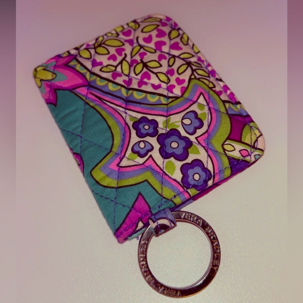 Vera Bradley Floral 4 x 6 Key Ring Wallet Purple Cyan Pink Retro Flower Design